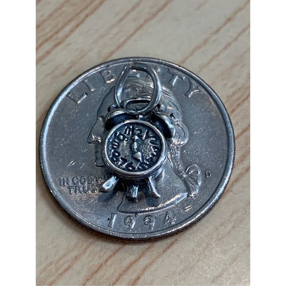 .925 Alarm Clock Sterling Silver Jewelry Charm #clock - Picture 2 of 4